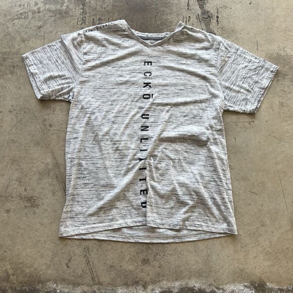 Ecko Unltd. Rhino Logo Print T Shirt Large L White Mens Raglan Sleeve Spell Out - Picture 1 of 2